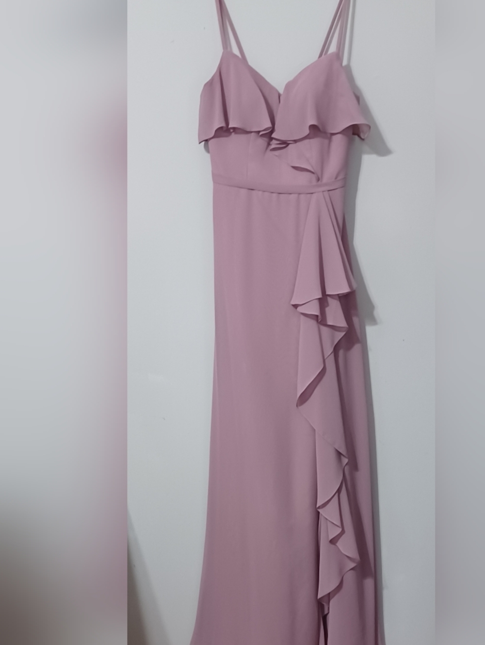 Azazie Dusty Pink Ruffle Maxi Party/Prom/ Wedding Dress NWT. Size 2
